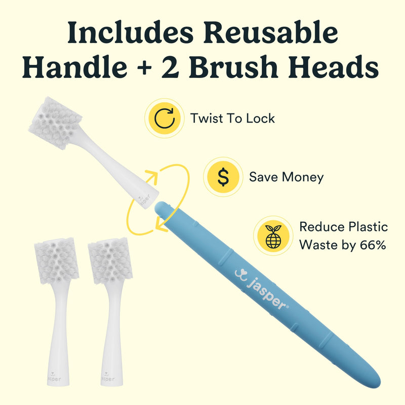 [Australia] - Jasper Macrobrush 360º, Dog Toothbrush for Medium to Large Dogs, Soft-Bristled Dog Tooth Brushing Kit - Premium Non-Slip Handle with 2 Replaceable Tooth Brush Heads, Use with Pet Toothpaste Macrobrush Kit 2 Count (Pack of 1) 