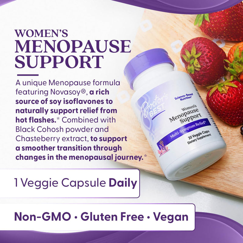 [Australia] - Doctor's Best Womens Menopause Support (Soy Isoflavone, Black Cohosh, Chaste Tree), Multi-Symptom Relief, Non-GMO, Gluten Free, Vegan 30 Veggie Caps 