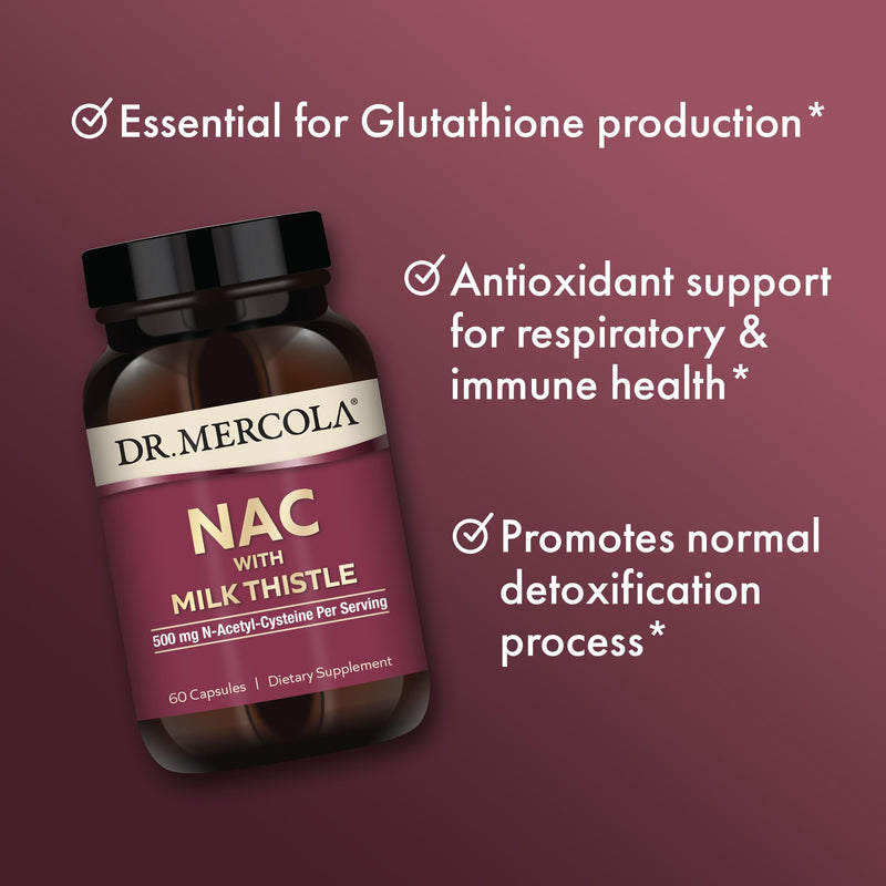 [Australia] - Dr. Mercola NAC with Milk Thistle - with Antioxidants - Supports Normal Detoxification Processes - 500 mg N-Acetyl-Cysteine per Serving - Non-GMO, Gluten-Free & Soy Free - 60 Capsules (30 Servings) 
