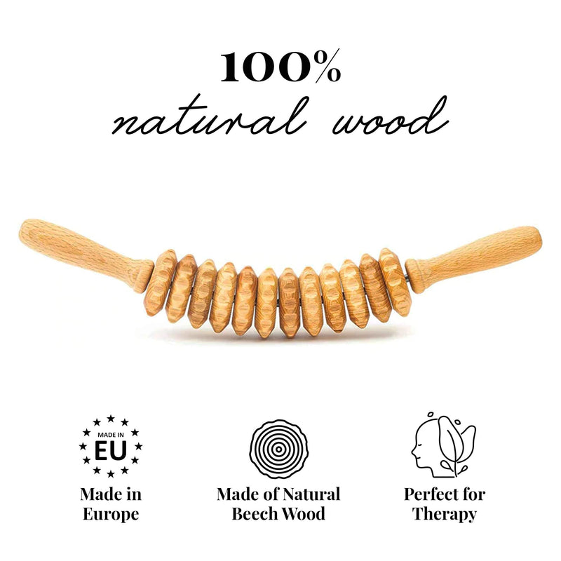 Tuuli Wooden Massage Roller for Waist and Thigh, Multi-Functional Body Roller for Cellulite Reduction and Muscle Tension, Natural Massager for Women and Men (Curved)