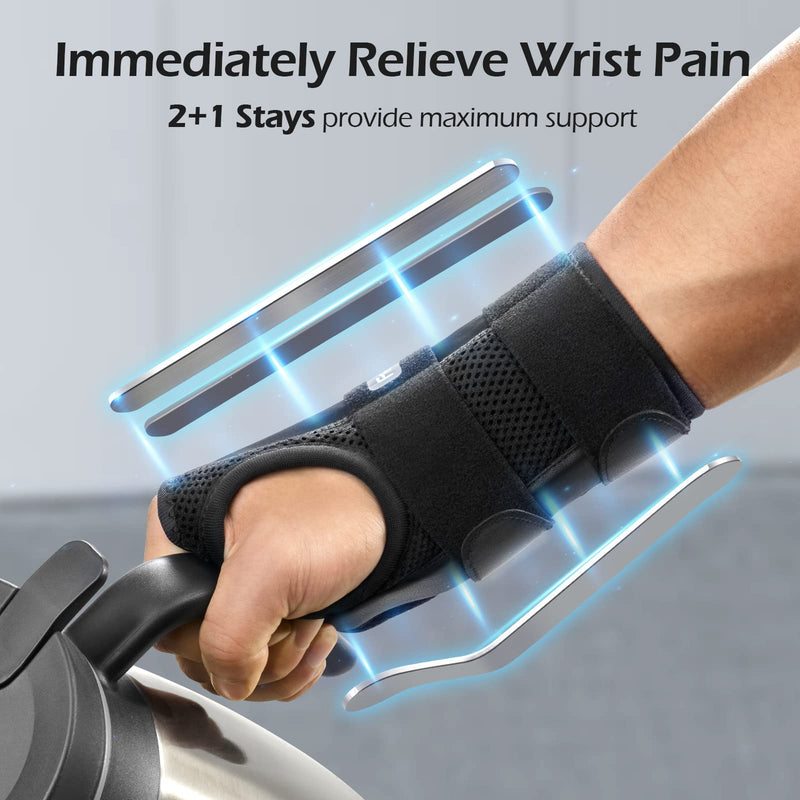 FREETOO Wrist Brace for Carpal Tunnel Relief Night Support , Maximum Support with 3 Stays Women Men Adjustable Splint Right Left Hands Tendonitis, Arthritis Sprains, Black (Right Hand, S/M) Black S/M(Wrist size：5.1"-7.9")