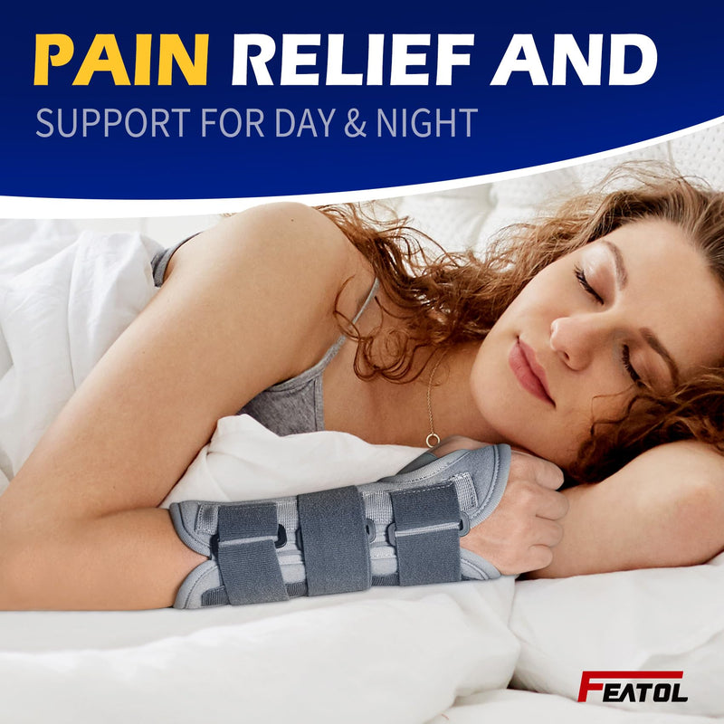 FEATOL Wrist Brace Splint Carpal Tunnel for Women Men, Night Wrist Sleep Support Brace, Left Hand, Medium/Large, Pain Relief for Sprain, Arthritis, Tendonitis Medium/Large (Pack of 1) Left Hand-Dark Grey