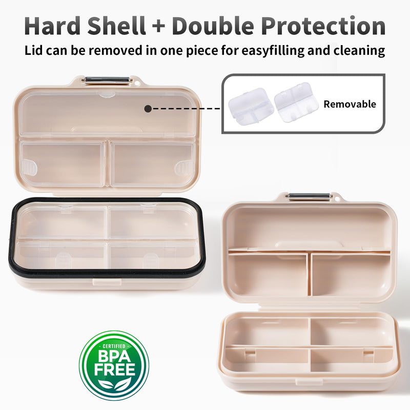 Daviky Portable Pill Organizer, Compact Travel Pill Box with Compartments | Divided compartments keep pills and vitamins organized, with a compact design for travel, work and everyday use White
