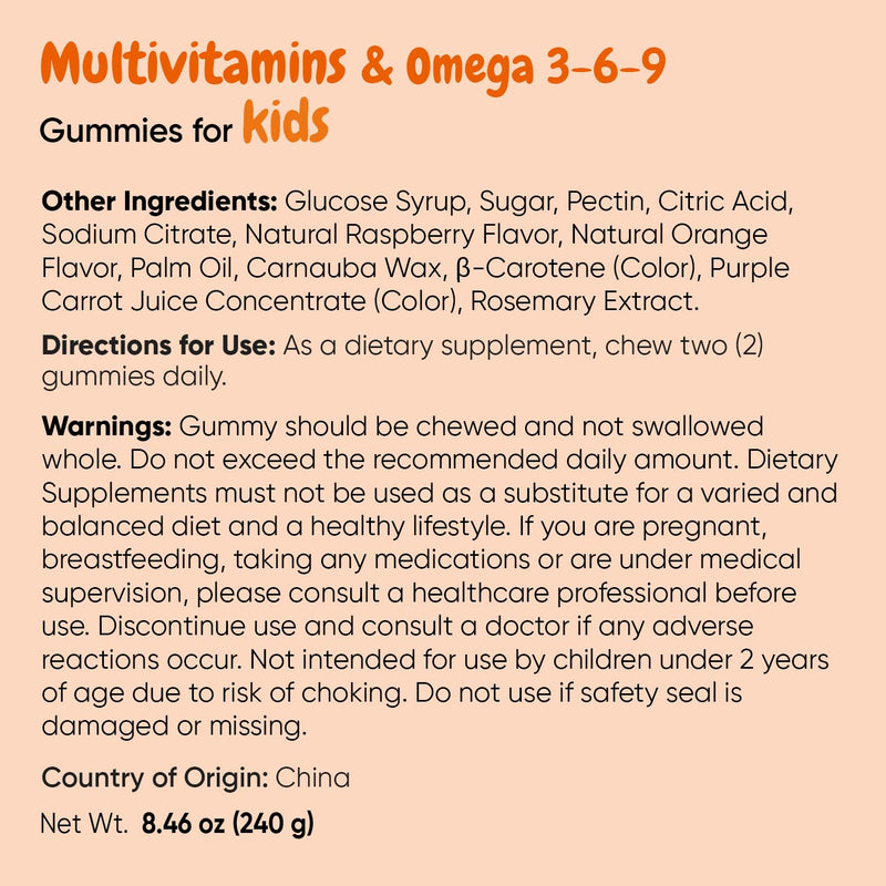 maxmedix Kids Multivitamin Gummies with Omega 3 6 9 | 20 Vitamins & Minerals with Vitamins A, C, D, E, B12 & Zinc | Supports Immune Health, Brain Development & Growth | Raspberry & Orange, 120 Ct Kids Multvitamin 120 Gummies