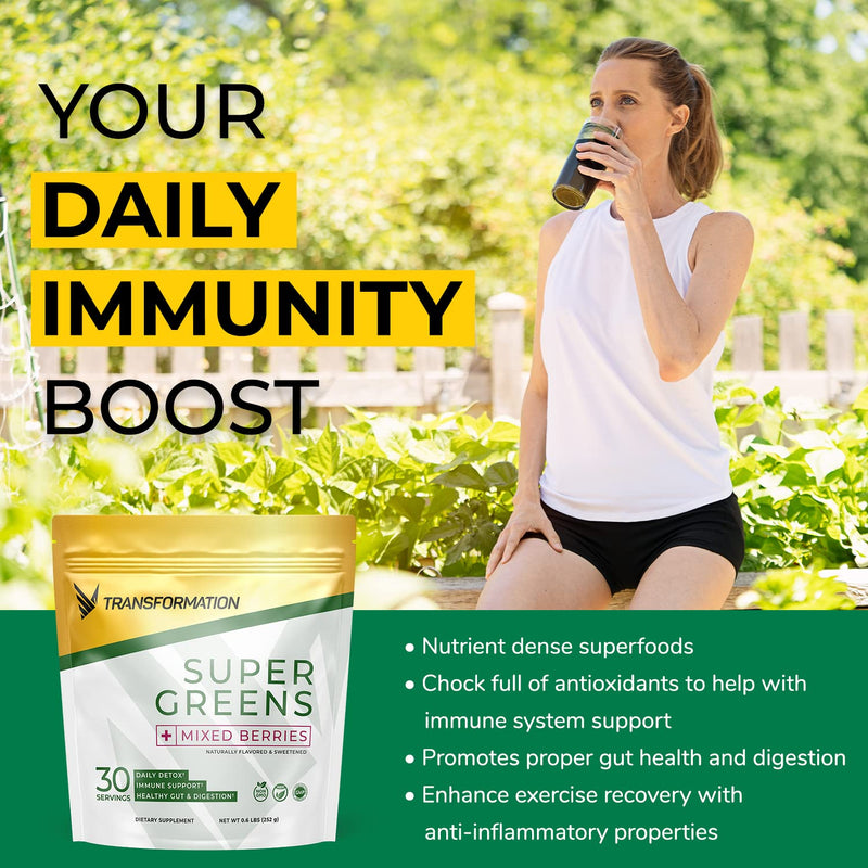 [Australia] - Transformation Super Greens Superfood Green Juice Powder - Immune & Energy Support | Natural Ingredients | Detoxifying & Alkalizing Minerals - Spirulina, Chlorella, Wheatgrass, Spinach, Alfalfa 5.7 Ounce (Pack of 1) 