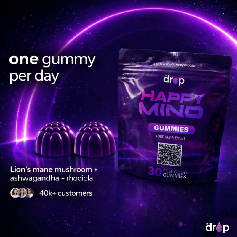Happy Mind Gummies - Lions Mane & Ashwagandha 5 in 1 Gummies for Stress and Mood Support, Vitamin B5 & Zinc, No Artificial Flavours - Focus - Helps with Cortisol & Anxiety