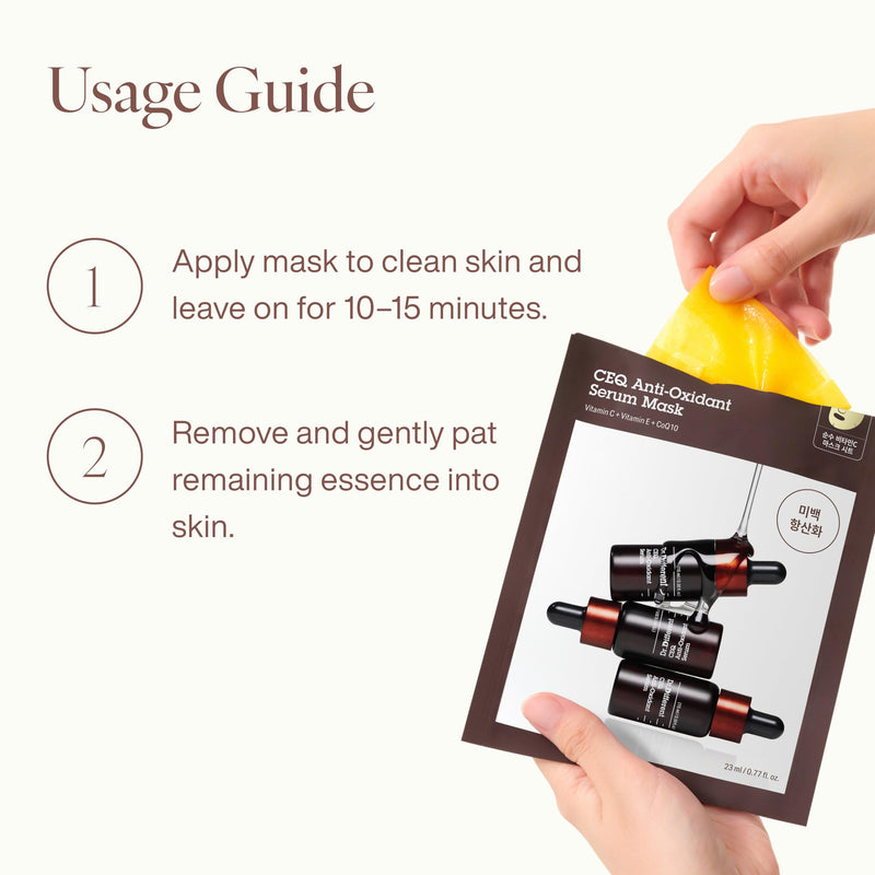 CEQ Anti-Oxidant Serum Mask | Vitamin C Sheet Mask with Vitamin E & CoQ10 for Intensive Hydration & Even Skin Tone | K-Skincare made by Korean Dermatologist | 0.77 fl oz * 5 Sheets