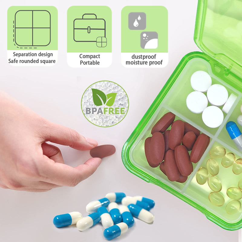 3PCS Portable Pill Case for Pocket Travel Pill Organizer Small Pill Box | 4 Compartments Removable Medicine Organizer for Vitamin Fish Oil 3pcs