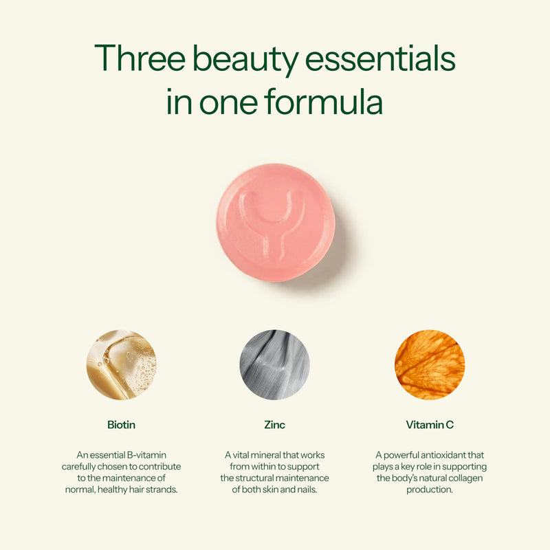 Hair, Skin & Nails Gummies with Biotin, Zinc & Vitamin C for Hair Health, Skin Glow & Nail Strength, Supports Collagen Formation, Berry Flavour, 60 Vegan Gummies