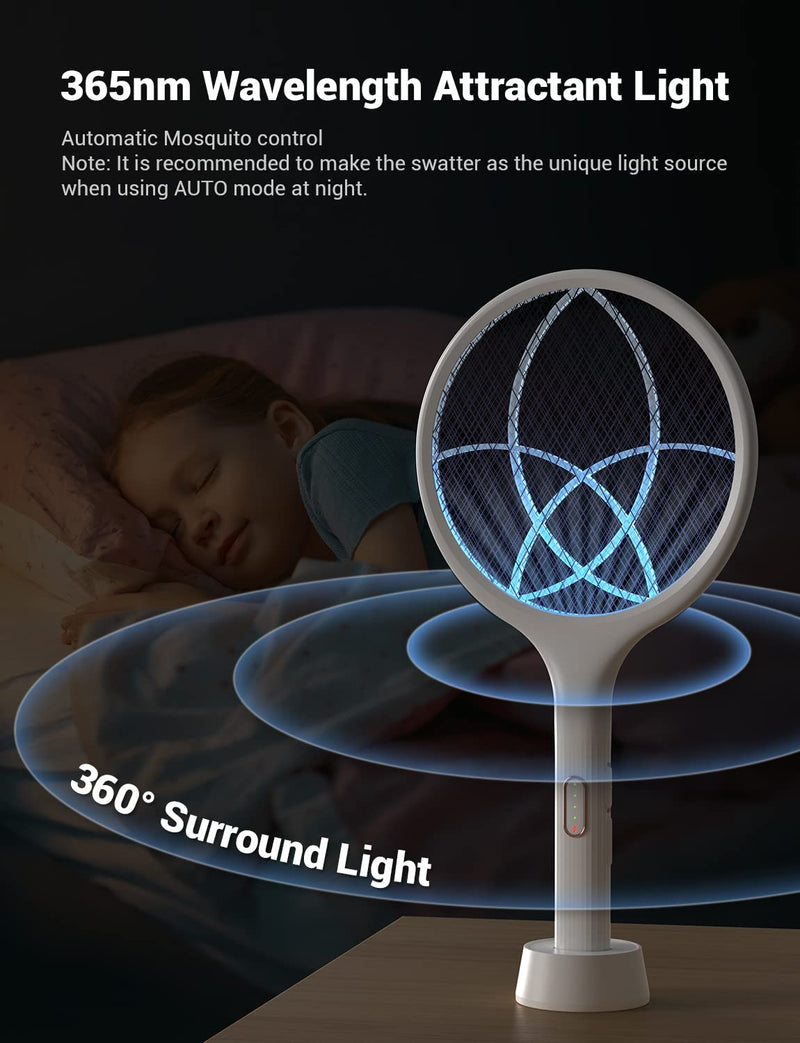[Australia] - YISSVIC Electric Fly Swatter 4000V Bug Zapper Racket Dual Modes Mosquito Killer with Purple Mosquito Light Rechargeable for Indoor Home Office Backyard Patio Camping (White) White 