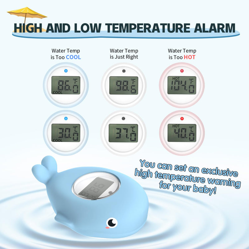 Baby Bath Bathtub Thermometer for Infant - Safety Bath Tub Water Temperature Digital Thermometer - Floating Bathing Toy Gift for Kids Newborn Mother with Flashing Temperature Warning Blue