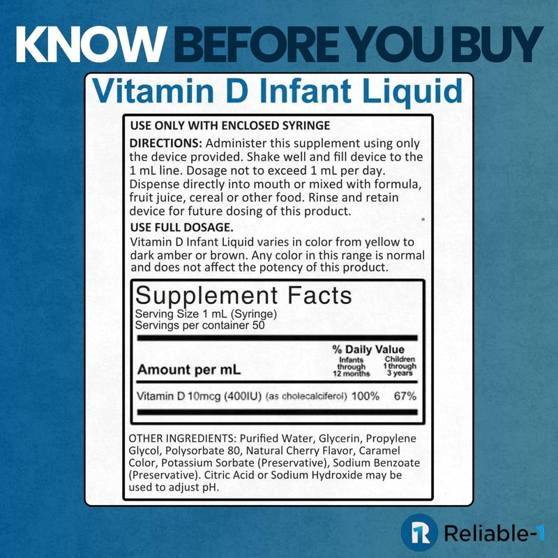 Reliable-1 Laboratories Infant Liquid Vitamin-D Drops 2-Pack (Natural Fruit Flavoring) Sugar & Alcohol Free, for Breast Feeding Babies 0-12 Months and Up