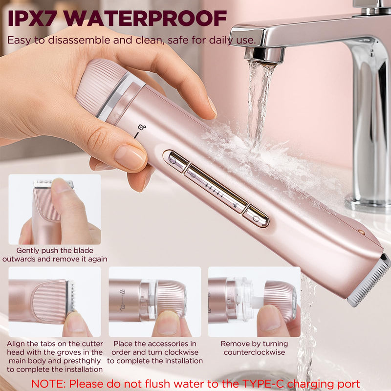 [Australia] - 2 in 1 Women Electric Shaver, Dual Head Bikini Trimmer for Women IPX7 Waterproof Wet & Dry Use Electric Razors with Dual Heads Rechargeable Lady Trimmer for Bikini Underarm Leg Arm Body Face 