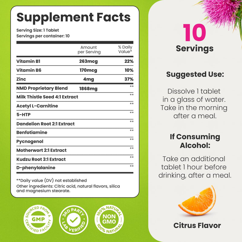 [Australia] - NoMoreDrinks Anti Alcohol Craving Supplement | Liver Detox & Combat Cravings | Energy Support Alcohol Replacement Drink | Organic Milk Thistle Supplement & Dandelion Root & 5HTP | (10) Energy Pills 1 
