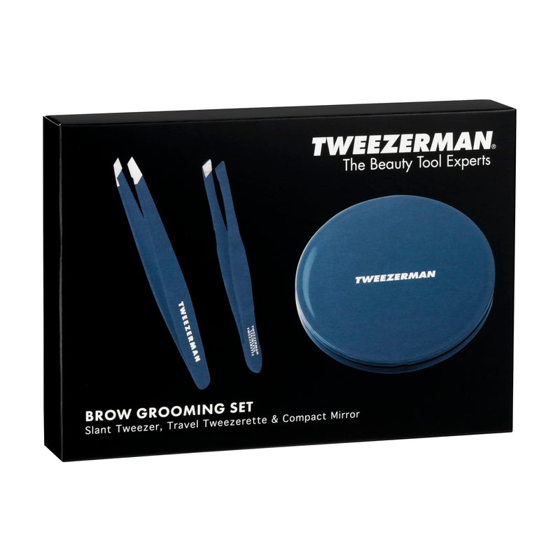 Tweezerman Brow & Lash Set - Compact Mirror, Mini Slant Tweezer and Lash Curler for All Eye Shapes Brow & Grooming Set