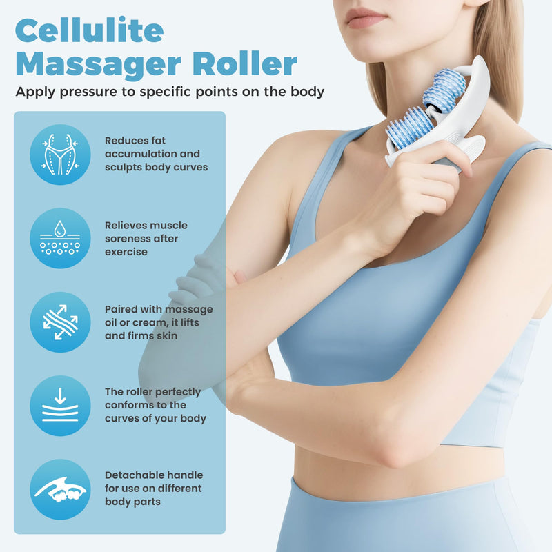 [Australia] - Cellulite Massage Tool, Fascia Blaster for Cellulite, Lymphatic Drainage Massager Relieve Muscle Soreness, Anti Cellulites Roller with Detachable Roller Handle to Massage More Areas (White) Whitw 
