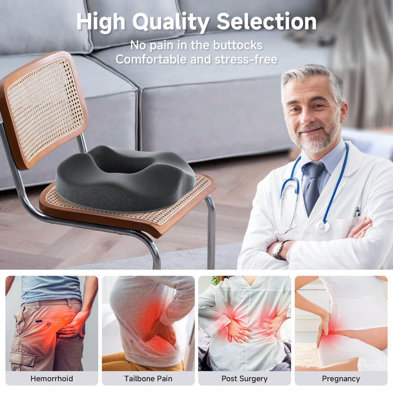 [Australia] - Benazcap Donut Pillow Seat Cushion Hemorrhoid Pillow for Sciatica & Tailbone Pain Relief, Memory Foam Cushion by Ergonomic for Coccyx, Sciatica, Pregnancy, Postpartum- Darkgray Dark Gray 