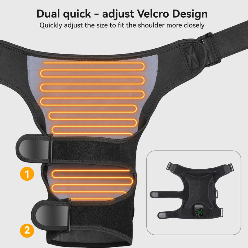 Cordless Electric Heated Massage Shoulder Wrap Pad with 3 Vibration and Heat Settings Hot Therapy for Shoulder Pain Relief, Black, One Size