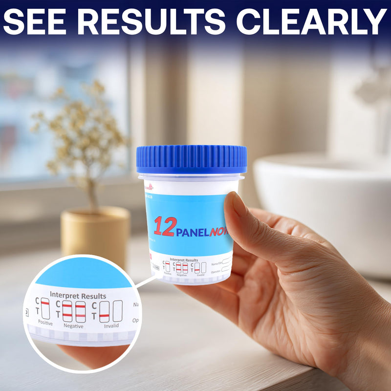 6 Panel Urine Test Cup – 5 Pack – Multi-Panel Testing Cup – 12 Panel Now | Temperature Strip, Tests for AMP, BUP, BZO, COC, OPI300 (MOP) & OXY, Up to 6 Different Drugs Detected, Multi-Drug Test