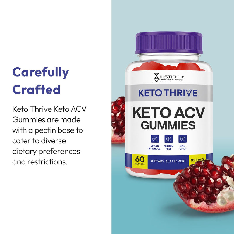 Justified Laboratories Keto Thrive Keto ACV Gummies (1000 mg) - 60 Count - Formulated with Apple Cider Vinegar, Folate & Vitamin B12 - Non-GMO, Vegan, Gluten Free - 30 Servings 60 Count (Pack of 1)