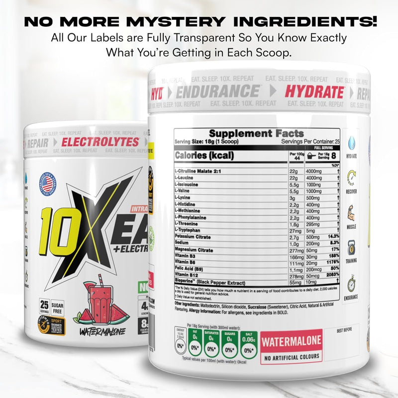 10X Athletic EAA Essential Amino Acids - Appletize, Muscle Recovery & Hydration, 450g, Vegan, Gluten & Lactose-Free, Supports Muscle Growth,Informed-Sport Certified
