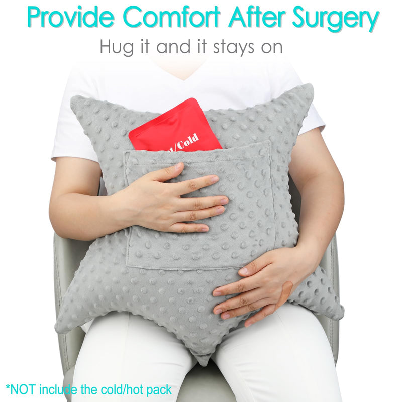 [Australia] - Star Shape Hysterectomy Recovery Pillowy for Hysterectomy Recovery Must Haves with 2 Pockets Products Gifts Tummy Tuck Abdominal Surgery Cushion, Minky Dot Light Gray Star Lounger Light Gray 