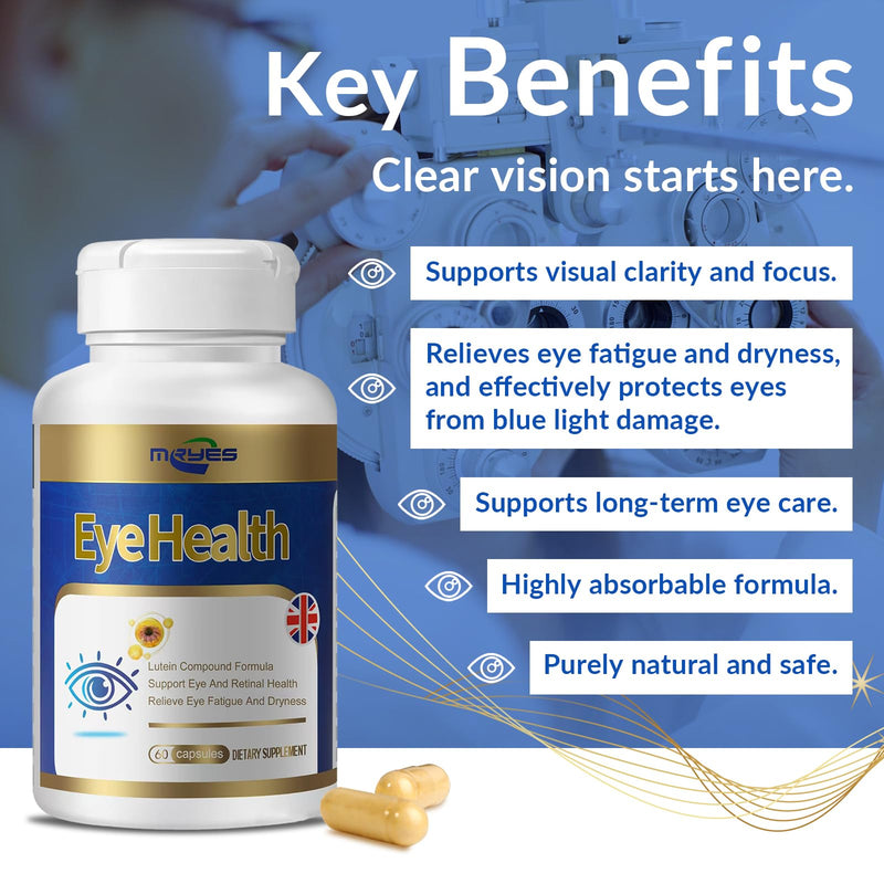 Lutein 20 mg with Zeaxanthin, Bilberry Extract, Vitamins E 60 Capsules | Supports Macular Pigment and Eye Health, Relieves Eye Fatigue for Men and Women Dietary Supplements, Gluten Free, Non-GMO 60 Count (Pack of 1)