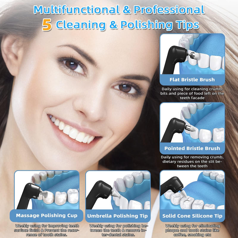 Electric Tooth Polisher, Multifunctional Replacement Head Teeth Cleaning Kit for Fighting Tooth Smoke and Tea Stains, USB Charging, Waterproof White