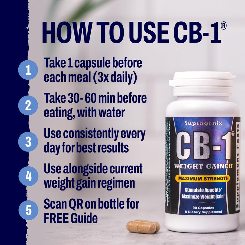 CB-1 Weight Gainer Pills (90 Count) | Clinically Tested Appetite Stimulant | Healthy Weight Gain Pills for Underweight Women & Men | Powerful Mass Gainer