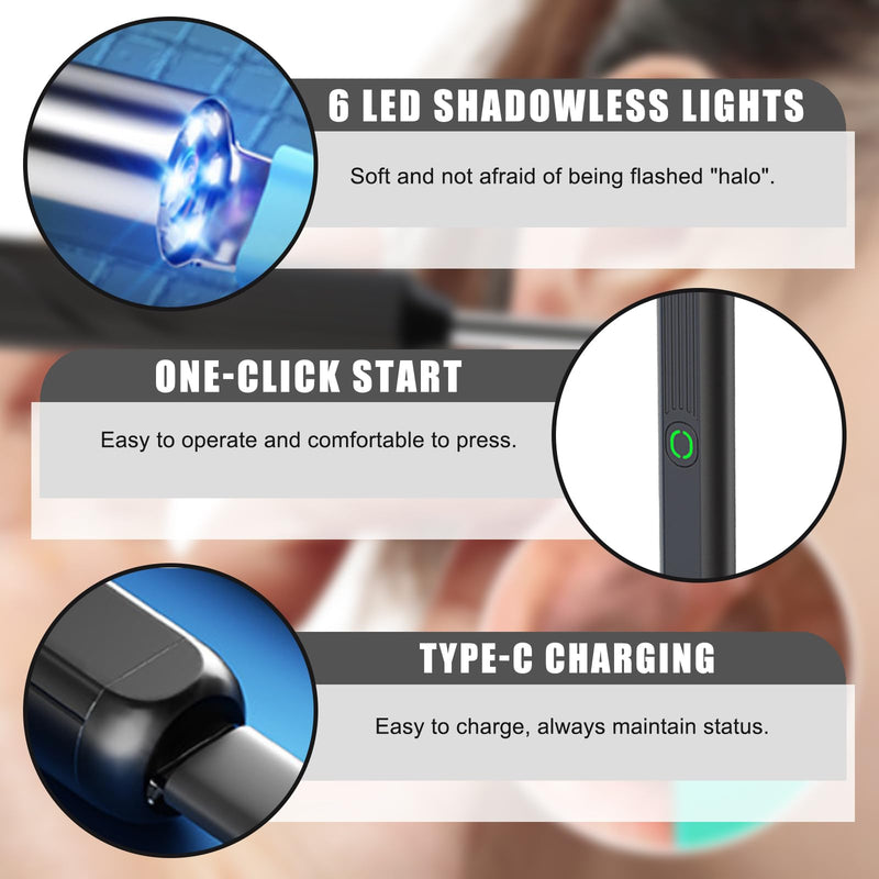 [Australia] - Delamiya Earwax Remover Otoscope, 1080P HD Otoscope with Camera Intelligent Wifi Ear Cleaner Otoscope Removal with 6 LEDs IP67 Waterproof Otoscope for iPhone Android Smartphones iPad Black 