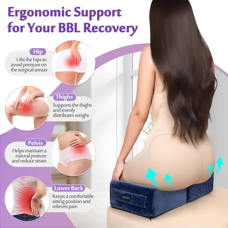 [Australia] - AOSSA Brazilian Butt Lift Pillow, BBL Pillow After Surgery for Butt Sitting, BBL Supplies Post Surgery, Booty Pillow for Home, Office Chair, Driving Car – Butt Lift & Recovery Foam Support Cushion Blue 