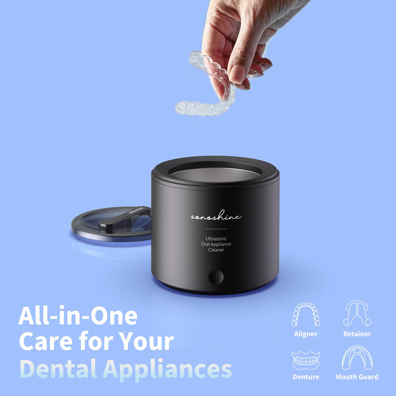 [Australia] - Ultrasonic Retainer Cleaner – Auto-Adjust 39-48kHz Sonic Retainer Cleaner Machine for Aligner, NightGuard, Mouth Guard, Denture & More | Easy & Quiet Black 