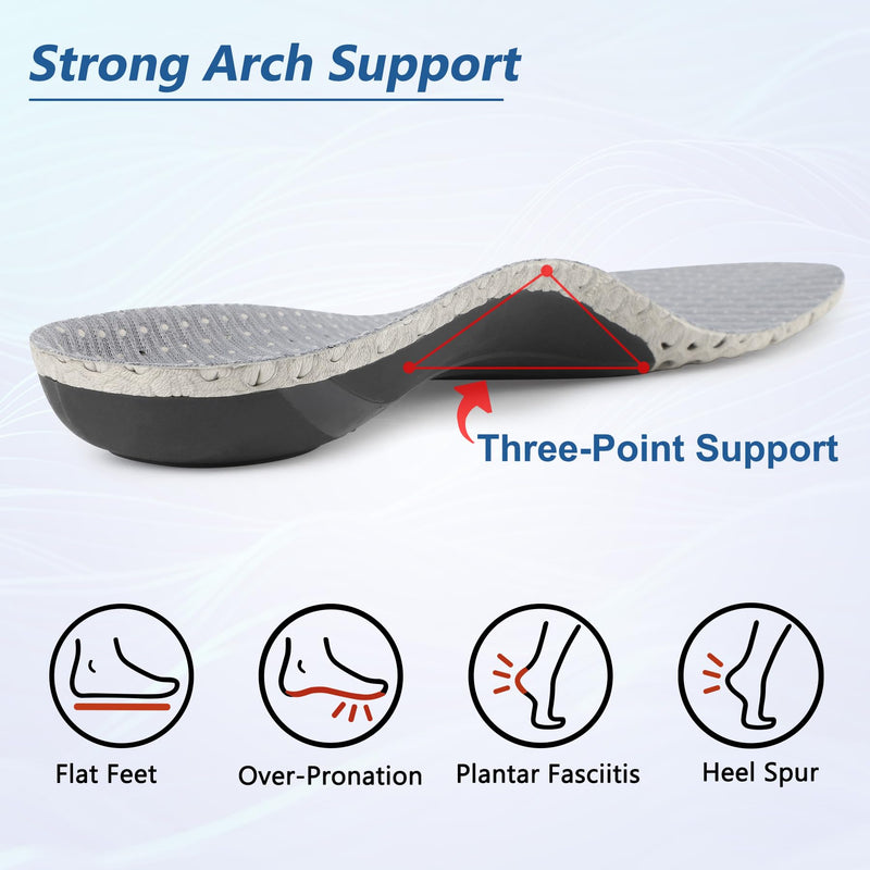 [Australia] - riemot Orthopedic Insoles for Men High Foot Support Heel Spur Insoles Comfort Shoe Insoles for Flat Feet, Plantar Fasciitis, Foot Pain Gray Size 43 43 