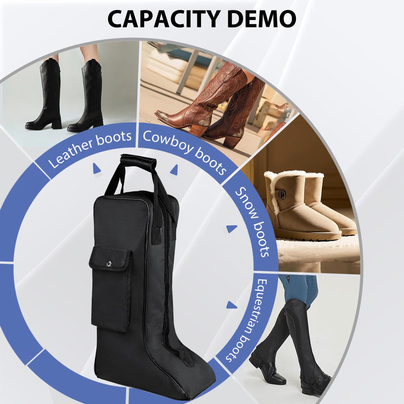 Portable Riding Boot Bag for Tall Boot, Oxford Equestrian Boot Bag with Handle, Cowboy Boot Travel Bag with Outer Pocket for Cowboy Boots, Snow Boots, Travel and Daily Use