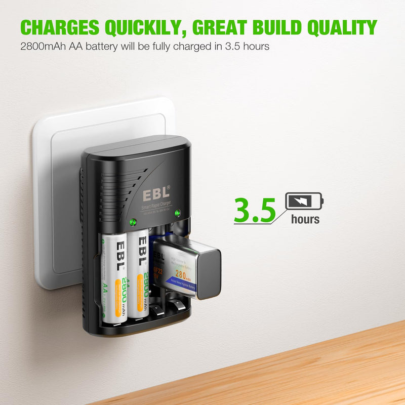 EBL Smart Rapid AA AAA Charger for AA AAA 9V Rechargeable Batteries Ni-MH Ni-CD Rechargeable Batteries 802 Charger