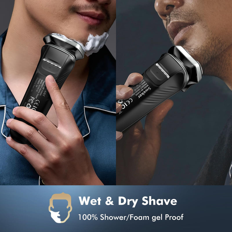 [Australia] - Electric Razor for Men, Rechargeable Electric Shaver with Pop-up Trimmer for Sideburns Trimmer, Wet Dry Cordless Electric Shaver, Travel Lock, IPX6 Waterproof Black 