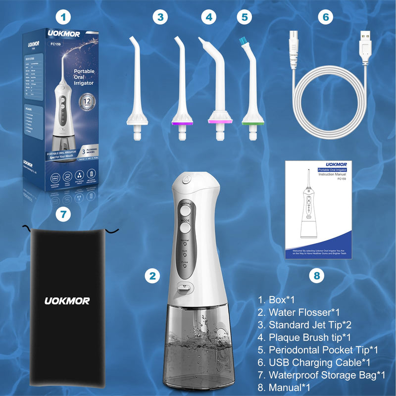 [Australia] - Water Flosser Cordless Teeth Pick: Portable Adults Dental Oral Irrigator for Travel Flossers Cleaning Picks 300ML Grey 