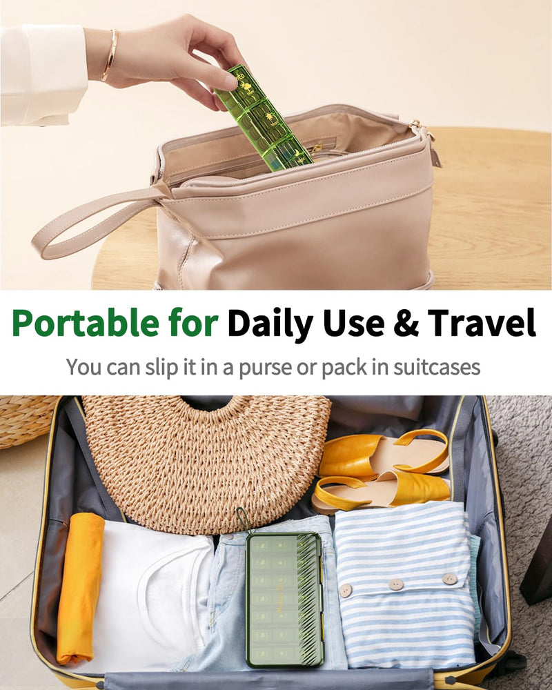 Weekly Pill Organizer 3X a Day, Large 7 Day Pill Box 3 Times a Day with 7 Compartments, Portable Travel Daily Pill Box for Medication, Vitamins, Fish Oil and Supplements, Green Luxury Green