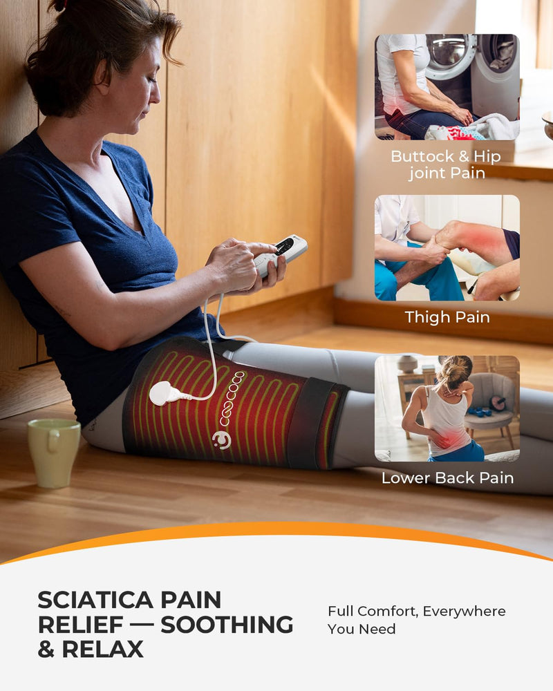 CooCoCo Hip Heating Pad, Heated Hip Brace for Hip and Sciatica Pain Relief | FSA Eligible HSA, 6 heat levels, 4 timers, 18 x 17-in coverage for the hip, lower back, thigh and buttock, soft plush lining 19"*16" Black