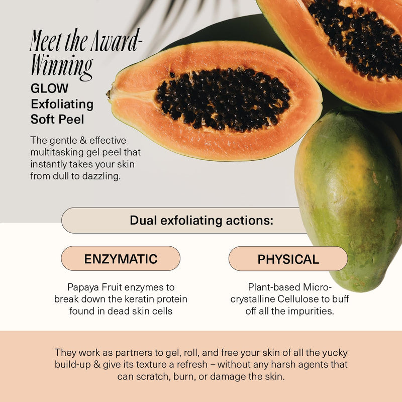 GLOW Exfoliating Soft Facial Peel Gel – Gentle Enzyme Exfoliator with Papaya, Licorice Root, Green Tea, Aloe & Vitamin E, 6.7 oz