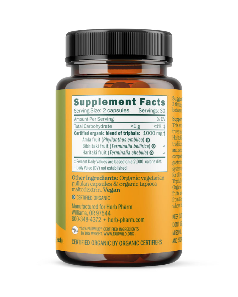 [Australia] - Herb Pharm USDA Organic Triphala Capsules | Cleansing & Detoxification Support & Digestive Health Support With Amla, Haritaki & Bibhitaki, FAIRWILD¬Æ Certified | 60 Vegan Capsules, Up to 30 Day Supply* 60 Count (Pack of 1) 