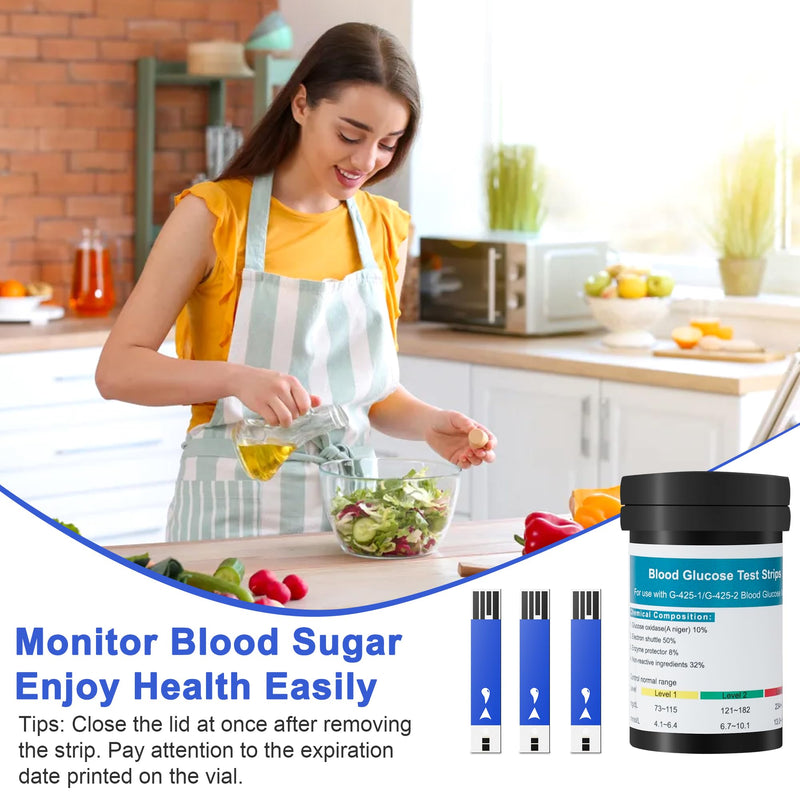 [Australia] - Blood Glucose Test Strips Set -Lvonge 100PC Test Strips for Use Only with Lvonge Blood Glucose Monitor G520/501, Home Diabetes Blood Glucose Testing Kit Blue 