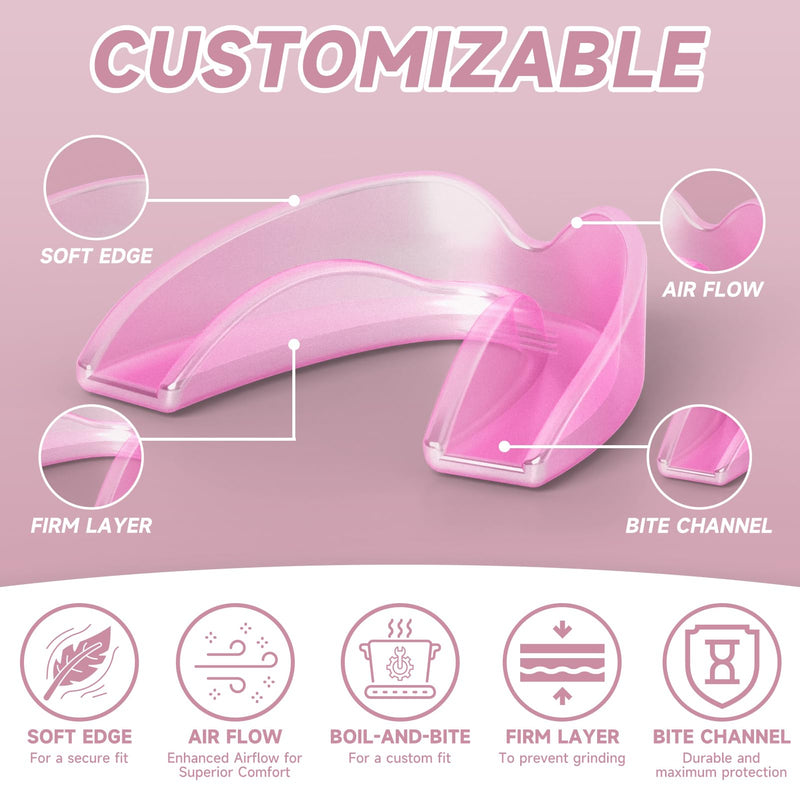 [Australia] - 4 Pack Pink Mouth Guards for Women and Teens, Medium Size, Moldable Night Guards for Teeth Grinding and Clenching, Comfortable Bite Guards, Stylish Custom Dental Guards for Protection 