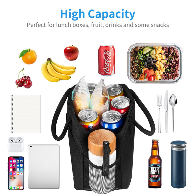 [Australia] - DALINDA Lunch Bag Lunch Box for Women Men Reusable Insulated Lunch Tote Bag,Leakproof Thermal Cooler Sack Food Handbags Case High Capacity forTravel Work School Picnic- Black 