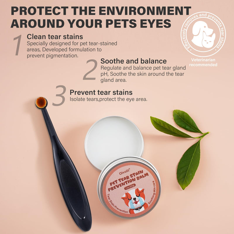 Pet Tear Stain Remover Balm with Pro Powder Brush,Eye Care for Dogs and Cats, Natural Safe Repel Tears,Gently Cleanses Effective & Non-Irritating,1 oz - PawsPlanet Australia