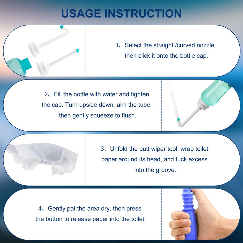 [Australia] - Foldable Toilet Aids Set for Wiping - 2PC Personal Hygiene Kit with Collapsible Butt Wiper & Dual-Nozzle Peri Bottle, for Post-Surgery Recovery, Elderly, Overweight, Mobility Challenges and Travel 