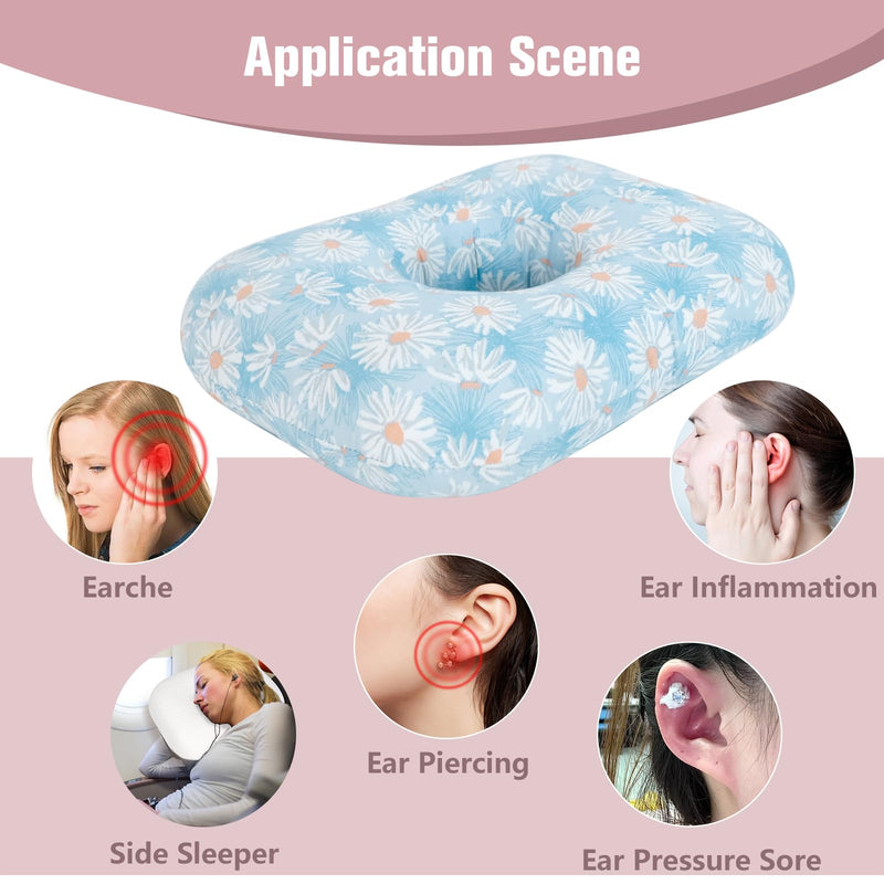 [Australia] - Ear Piercing Pillow for Side Sleeper with Hole for Relief Ears Pain CNH Piercing Pain Sleeping Pressure Sore, Comfortable Support Ear Guard Pillow to a Restful Sleep, Blue and White Daisy 