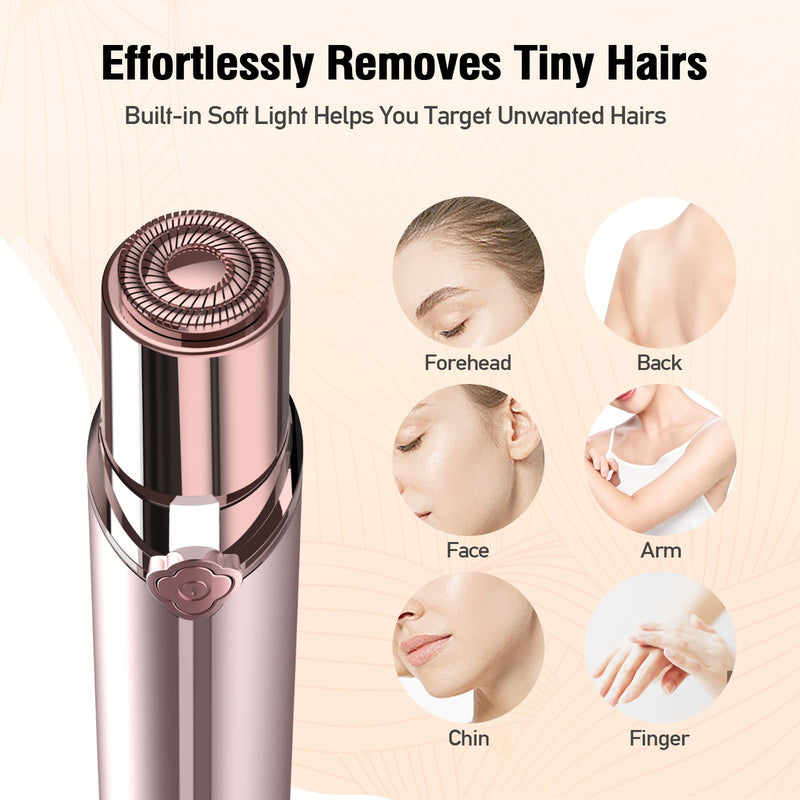 Facial Hair Removal for Women(Luxury), Hair Removal Device, Rechargeable Hair Remover/face shavers, Facial Hair Remover for Upper Lip, Chin, Included 4 x Replacement Heads Pink+4 Heads