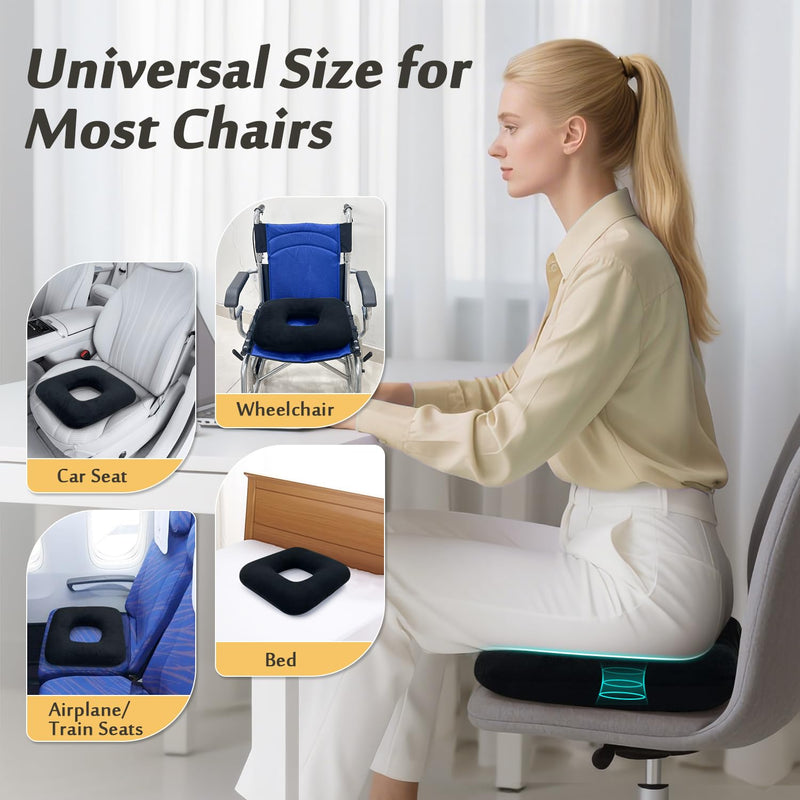 [Australia] - AOSSA Bed Sore Cushions for Butt Positioning Pillow, Pressure Ulcer Cushion, Donut Pressure Relief Pillow for Sleeping Position Wedge After Surgery Turning Back Body Leg Support Medical Seat Cushion Black 