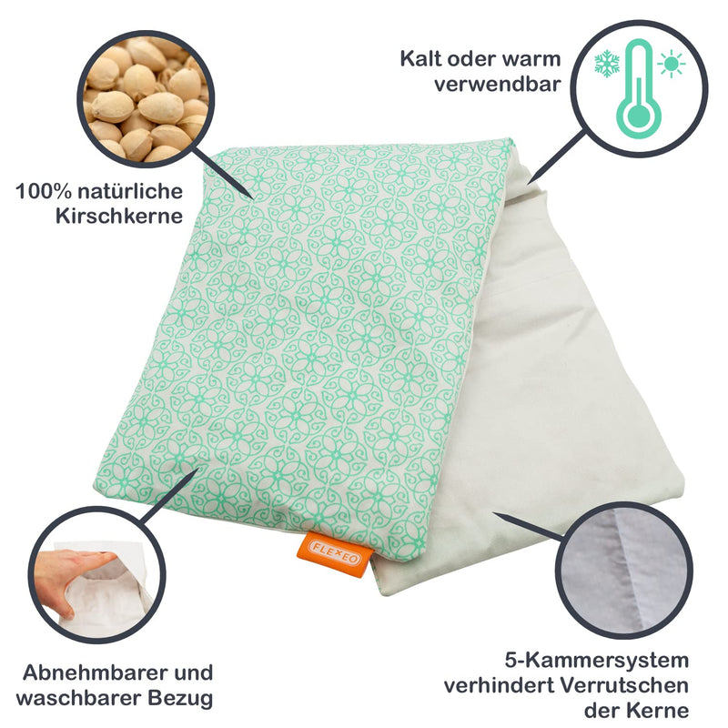 [Australia] - Cherry stone pillow microwave 60x20cm - turquoise - grain pillow large for back/shoulder/neck - heat pillow for adults/children - cherry pillow with chambers - long core pillow for heat/cold therapy 